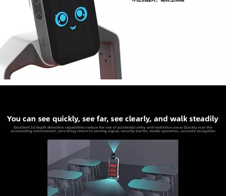 Robot Layanan Multifungsi Cerdas untuk Pengiriman Makanan & Hidangan di Hotel & Restoran, Penerimaan & Promosi, Penentuan Posisi(Gambar2) Intelligent Multi-Functional Service Robot for Food & Dish Delivery in Hotels & Restaurants Reception & Promotion Positioning(Image2)
