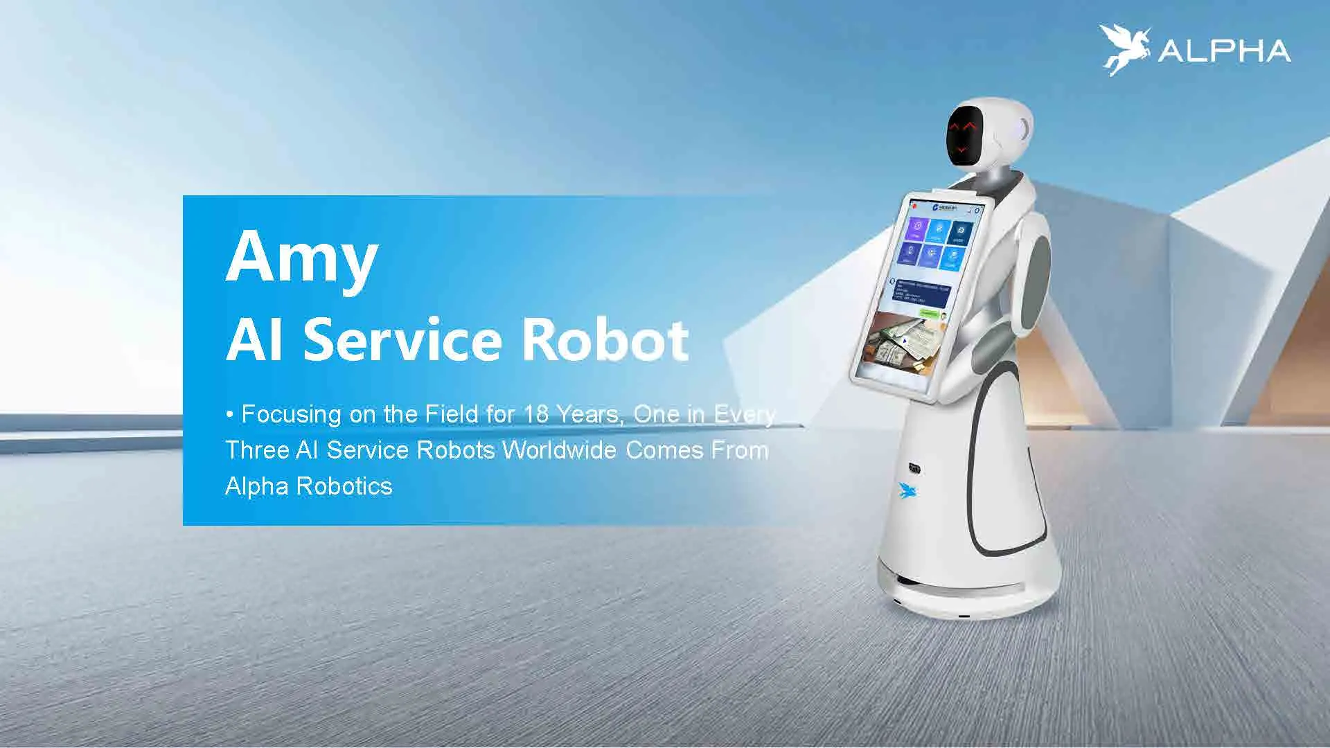 Robot Humanoid Alpha Robotics Amy untuk Pelayan Restoran Hotel Robot Layanan Cerdas Pengantar Makanan dengan 2 Baki(Gambar3) Robot Humanoid Alpha Robotics Amy untuk Pelayan Restoran Hotel Robot Layanan Cerdas Pengantar Makanan dengan 2 Baki(Gambar3)