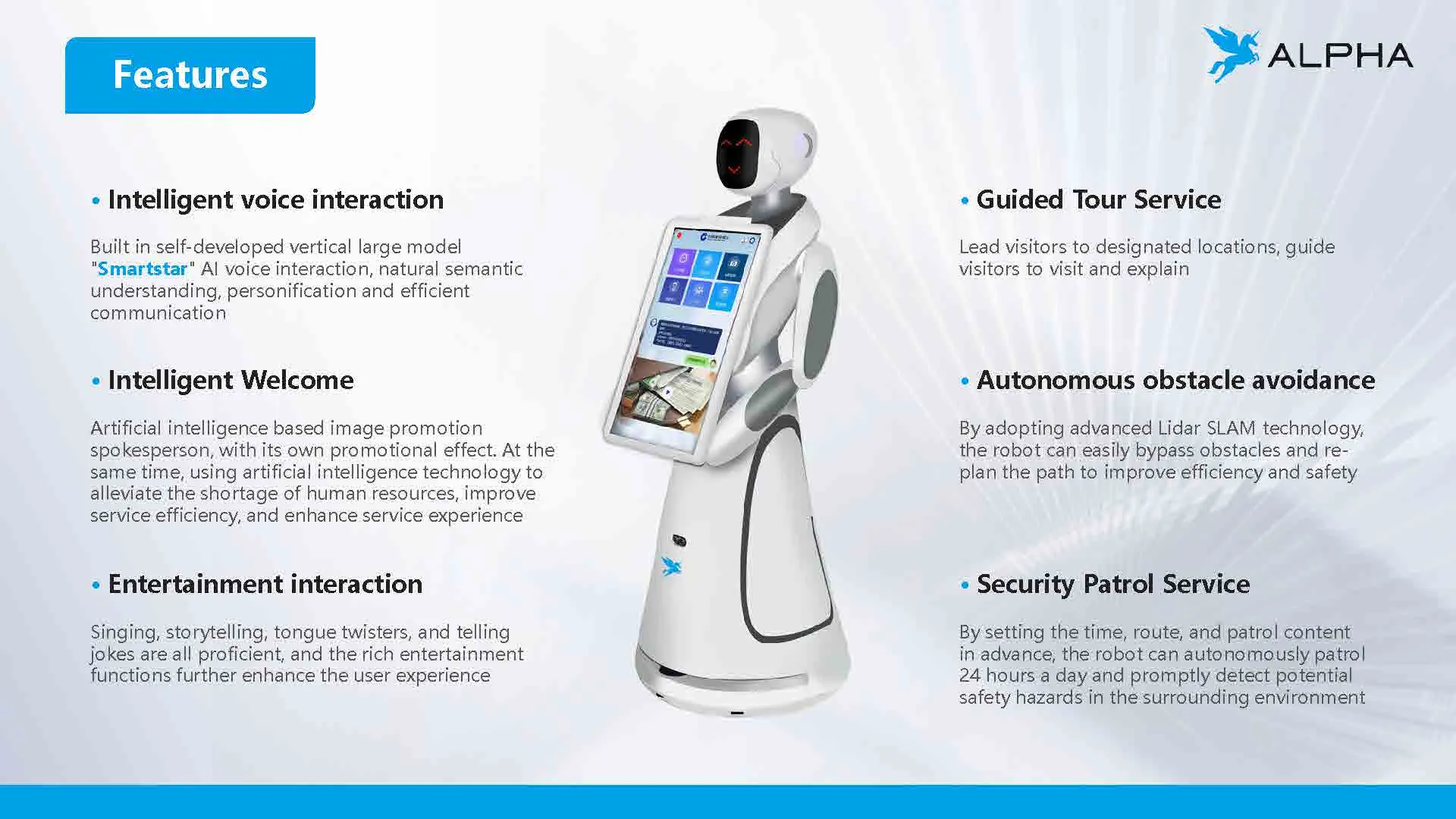 Robot Humanoid Alpha Robotics Amy untuk Pelayan Restoran Hotel Robot Layanan Cerdas Pengantar Makanan dengan 2 Baki(Gambar2) Robot Humanoid Alpha Robotics Amy untuk Pelayan Restoran Hotel Robot Layanan Cerdas Pengantar Makanan dengan 2 Baki(Gambar2)