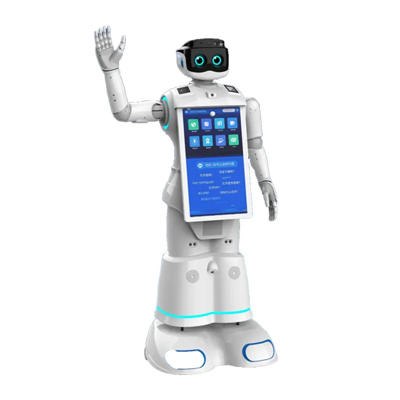 Robot comercial de recepție de tip umanoid cu interacțiune vocală, ghid de bun venit și publicitate pentru recepție interactivă