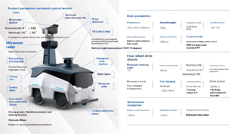 Real-Time Unmanned Patrol Robot for Residential & Factory Security for Indoor/Outdoor Use for Park Scenic Area Remote Inspection(Image5) Real-Time Unmanned Patrol Robot for Residential & Factory Security for Indoor/Outdoor Use for Park Scenic Area Remote Inspection(Image5)