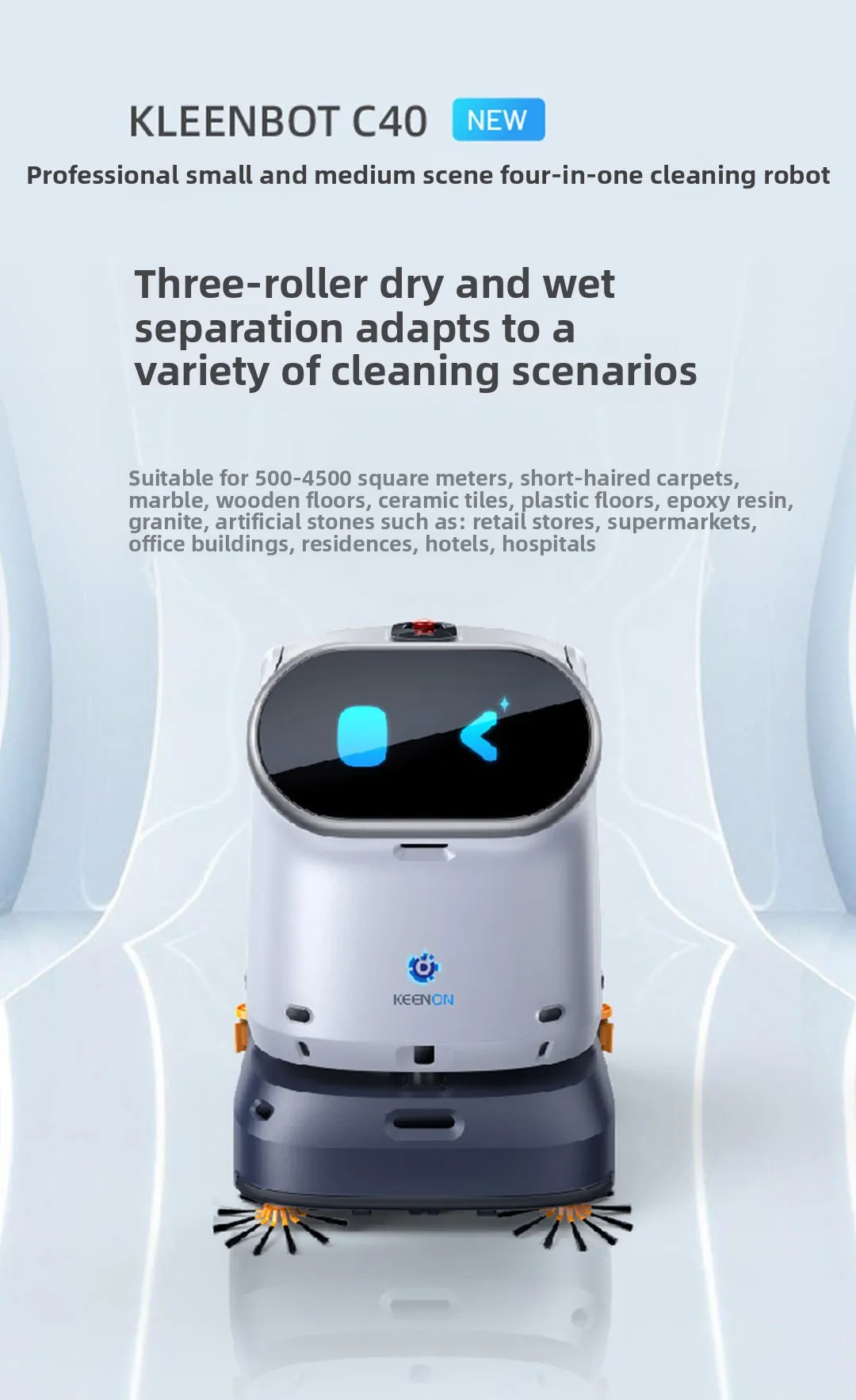 Robot Pembersih Cerdas Empat-Dalam-Satu Profesional untuk Gedung Kantor Kecil Menengah, Supermarket, Energi Puncak Tinggi(Gambar1) Professional Four-In-One Intelligent Cleaning Robot for Small Medium-Sized Office Buildings Supermarkets High Peak Energy(Image1)