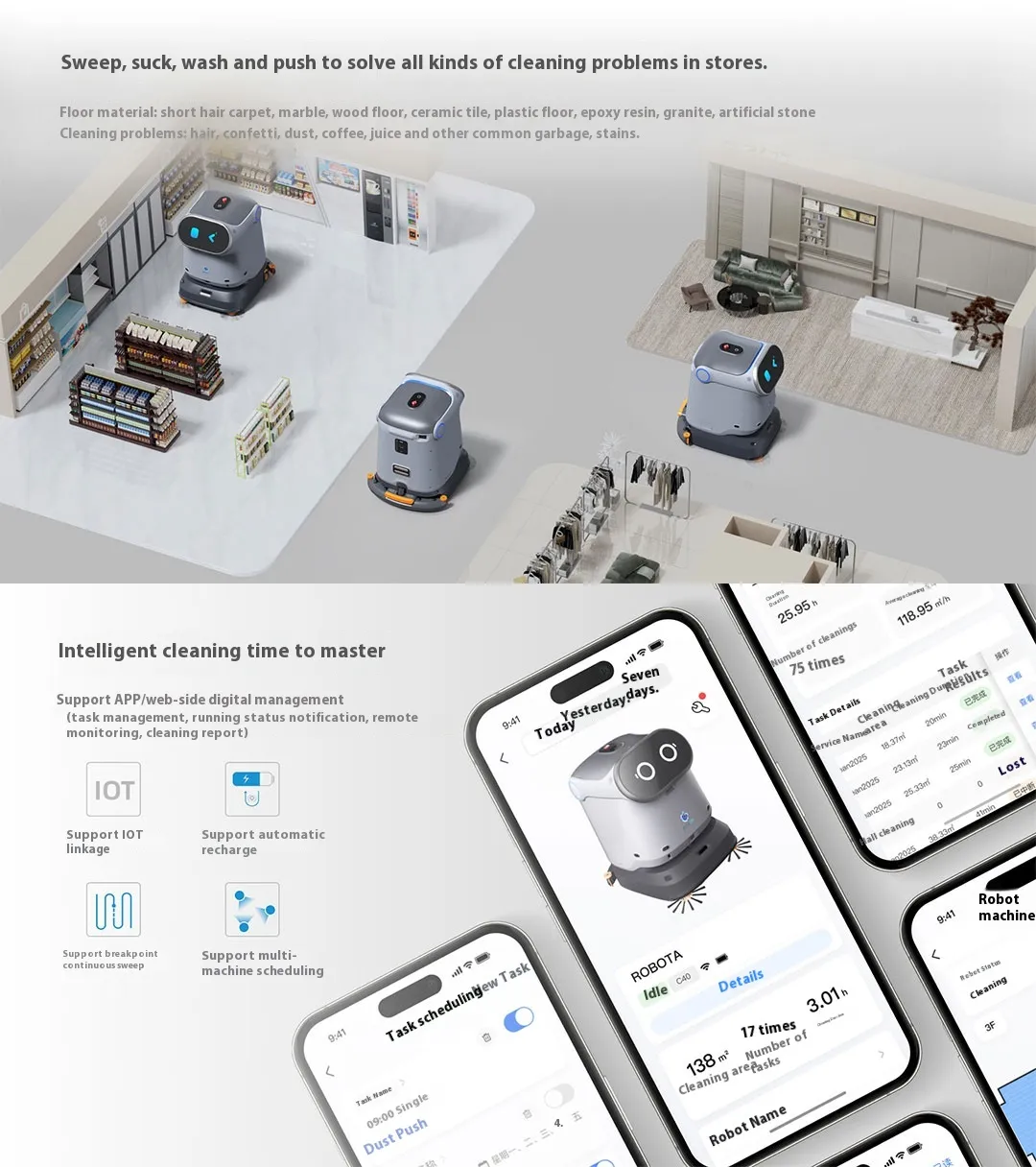 Robot Pembersih Cerdas Empat-Dalam-Satu Profesional untuk Gedung Kantor Kecil Menengah, Supermarket, Energi Puncak Tinggi(Gambar5) Professional Four-In-One Intelligent Cleaning Robot for Small Medium-Sized Office Buildings Supermarkets High Peak Energy(Image5)